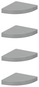 Narożne półki ścienne, 4 szt., połysk, szare, 25x25x3,8 cm, mdf