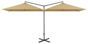 Podwójny parasol na stalowym słupku, taupe, 600x300 cm