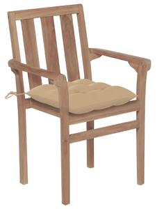 Krzesła ogrodowe, 2 szt., beżowe poduszki, drewno tekowe