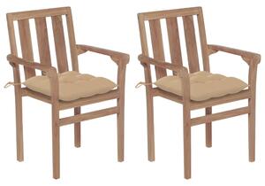 Krzesła ogrodowe, 2 szt., beżowe poduszki, drewno tekowe