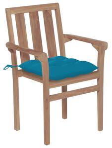 Krzesła ogrodowe, 2 szt., błękitne poduszki, drewno tekowe