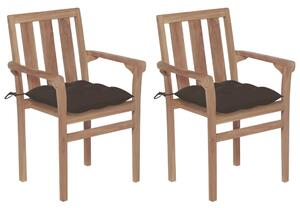 Krzesła ogrodowe, 2 szt., poduszki taupe, drewno tekowe