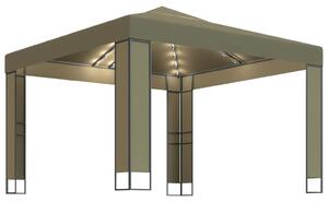 Altana z podwójnym dachem i sznurem lampek LED 3x3x2,7 m, taupe