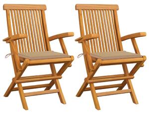 Krzesła ogrodowe z beżowymi poduszkami, 2 szt., drewno tekowe