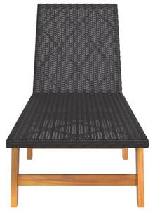Leżak, czarno-brązowy, rattan pe i lite drewno akacjowe