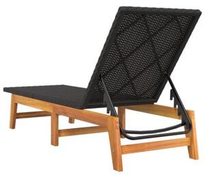 Leżak, czarno-brązowy, rattan pe i lite drewno akacjowe