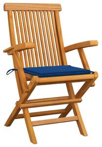 Krzesła ogrodowe, kobaltowe poduszki, 6 szt., drewno tekowe
