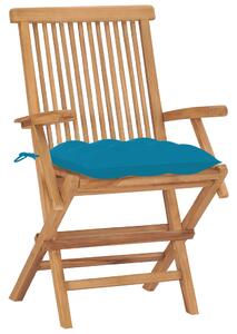 Krzesła ogrodowe z jasnoniebieskimi poduszkami, 2 szt., tekowe