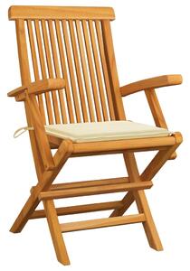 Krzesła ogrodowe, kremowe poduszki, 3 szt., lite drewno tekowe