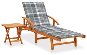 Ogrodowy leżak ze stolikiem i poduszką, lite drewno akacjowe