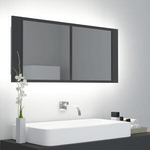 Szafka łazienkowa z lustrem i LED, szara, 100x12x45 cm, akryl