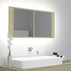 Szafka łazienkowa z lustrem i LED, dąb sonoma, 90x12x45, akryl