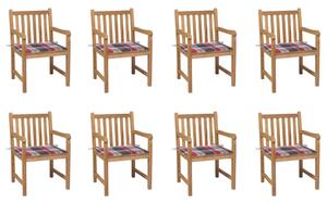 Krzesła ogrodowe, 8 szt., z poduszkami w czerwoną kratkę, tek