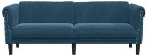 Sofa 3-osobowa, niebieska, tapicerowana aksamitem