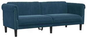 Sofa 3-osobowa, niebieska, tapicerowana aksamitem