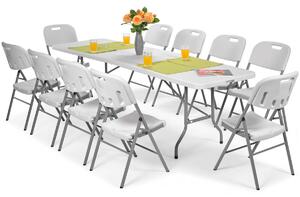 Zestaw mebli cateringowych składany biały stół 240 cm i 10 krzeseł