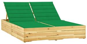 Podwójny leżak z zielonymi poduszkami, impregnowana sosna
