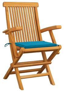 Krzesła ogrodowe, niebieskie poduszki, 4 szt., drewno tekowe