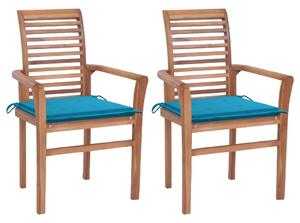 Krzesła stołowe, 2 szt., niebieskie poduszki, drewno tekowe