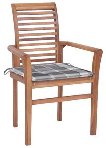 Krzesła stołowe, 2 szt., poduszki w szarą kratę, drewno tekowe