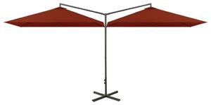 Podwójny parasol na stalowym słupku, terakotowy, 600x300 cm