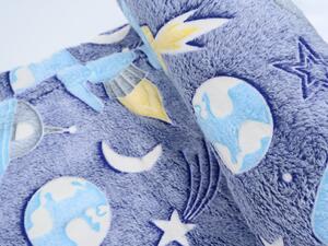 Świecący koc z mikroflaneli KOMETY I RAKIETY 150x200 cm niebiesko-szary