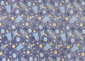 Świecący koc z mikroflaneli KOMETY I RAKIETY 150x200 cm niebiesko-szary