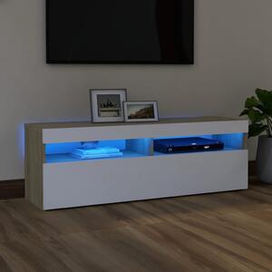 Szafka TV z oświetleniem LED, biel i dąb sonoma, 120x35x40 cm