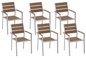 Zestaw 6 krzeseł ogrodowych aluminium sztaplowany jasne drewno ze srebrnym Vernio Beliani