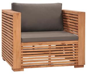 Fotel ogrodowy z ciemnoszarymi poduszkami, lite drewno tekowe