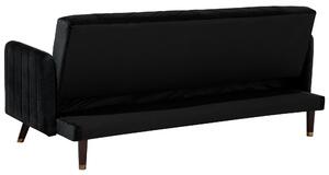 Sofa rozkładana welurowa 3-osobowa z funkcją spania retro czarna Senja Beliani