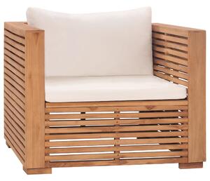 Fotel ogrodowy z kremowymi poduszkami, lite drewno tekowe