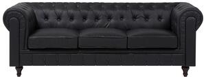 Klasyczna sofa 3-osobowa tapicerowana ekoskóra pikowana czarna Chesterfield Beliani