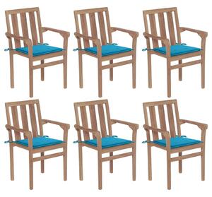 Sztaplowane krzesła ogrodowe z poduszkami, 6 szt., tekowe