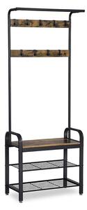 Wieszak stojący z ławką w stylu industrialnym, 72 x 33,7 x 183 cm, wzór 4 w 1, brązowy, czarny