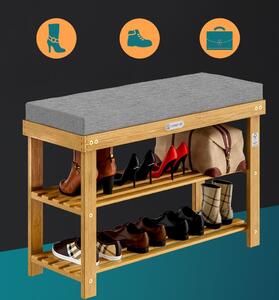 Ławka z miejscem na buty, półka na buty, drewno akacjowe z certyfikatem FSC 90x30x48cm