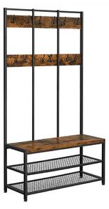 Wieszak stojący z ławką w stylu industrialnym 100 x 40 x 184 cm, brązowy, czarny