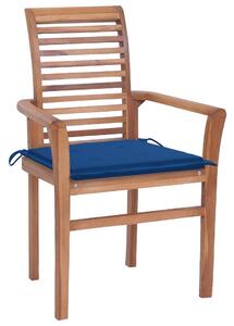 Krzesła stołowe z kobaltowymi poduszkami, 8 szt., drewno tekowe