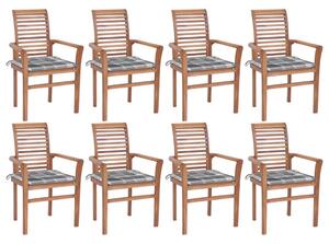 Krzesła stołowe z poduszkami w szarą kratę, 8 szt., tekowe