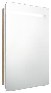 Szafka łazienkowa z lustrem i LED, biel i dąb, 60 x 11 x 80 cm