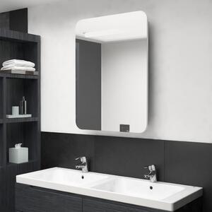 Szafka łazienkowa z lustrem i LED, biel i dąb, 60 x 11 x 80 cm