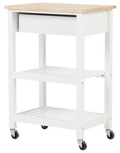 Wózek kuchenny biały z drewnianym blatem 50 x 48 cm szuflada 2 półki Hiuma Beliani
