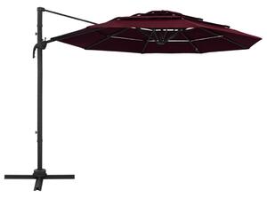 4-poziomowy parasol na aluminiowym słupku, bordowy, 3x3 m