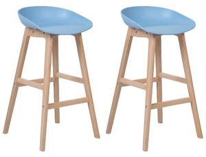 Zestaw 2 krzeseł barowych jasne drewniane nóżki niebieskie siedzisko Micco Beliani