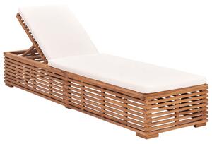 Leżak z kremową poduszką, lite drewno tekowe