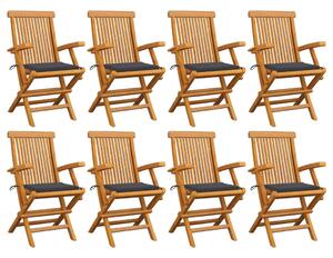 Krzesła ogrodowe z antracytowymi poduszkami, 8 szt., tekowe