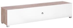 Szafka RTV jasne drewno z białym 180 cm 2 półki 2 szafki otwór na kable Lincoln Beliani