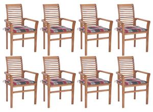 Krzesła stołowe z poduszkami w czerwoną kratę, 8 szt., tekowe