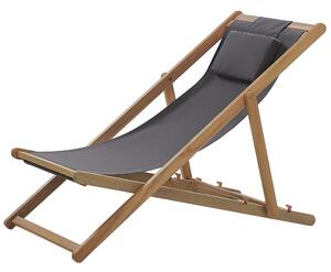 Leżak ogrodowy szary ciemna drewniana rama składane krzesło z zagłówkiem Avellino Beliani