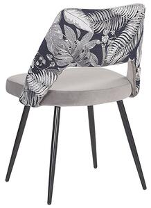 Zestaw krzeseł tapicerowanych welurowych pikowane kwiatowy motyw szare Ansley Beliani